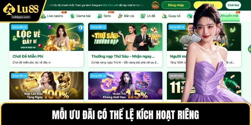 Mỗi ưu đãi có thể lệ kích hoạt riêng